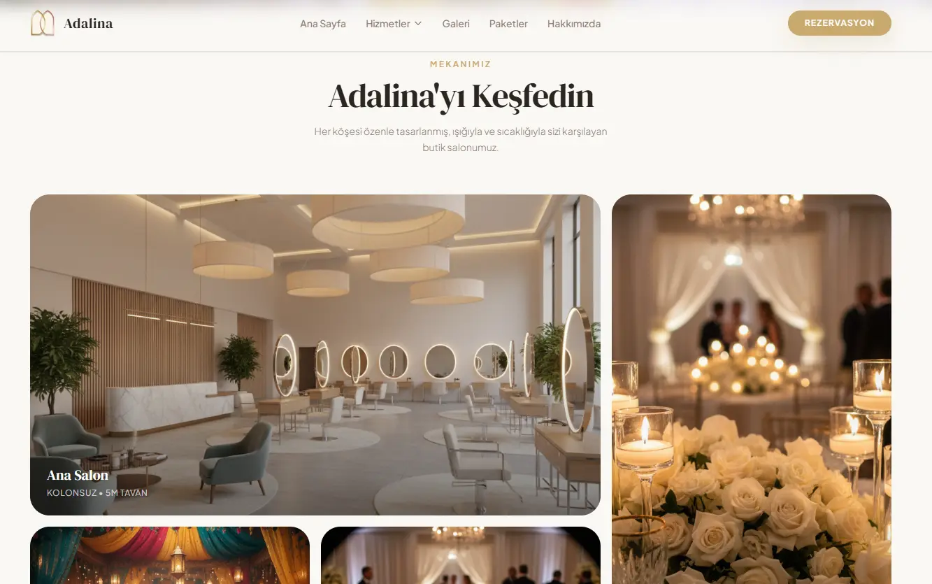 Adalina Event Hall web sitesi ekran görüntüsü