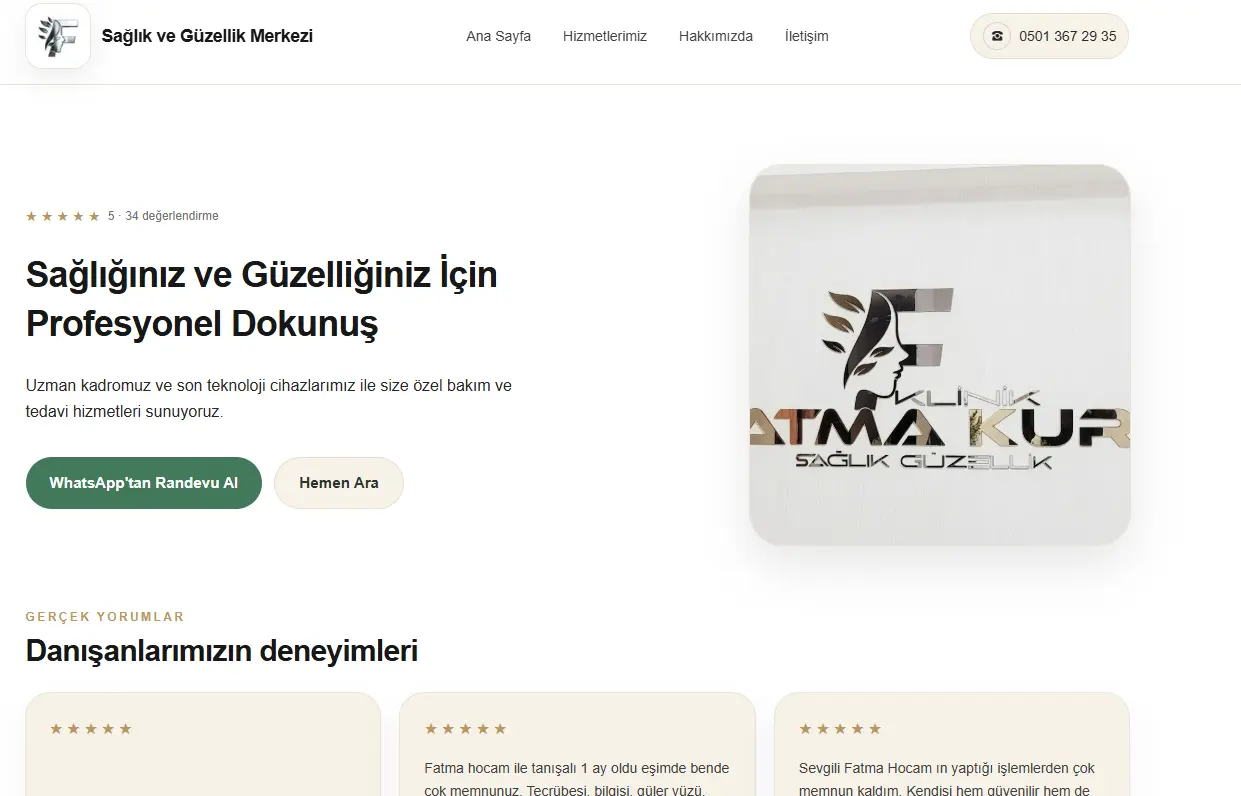 Fatma Kurt Güzellik web sitesi ekran görüntüsü